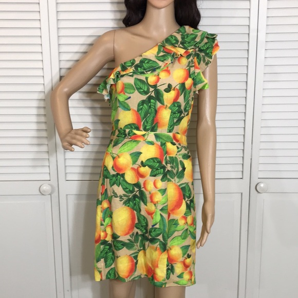 NWT Farm Rio Orange Sands One Shoulder Linen Dress Medium - Picture 6 of 16